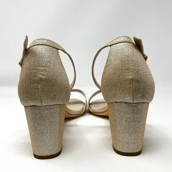 De Blossom Ankle Strap Low Heel Sparkle Wedding Event Shoe Gold Size 9 - Picture 5 of 8